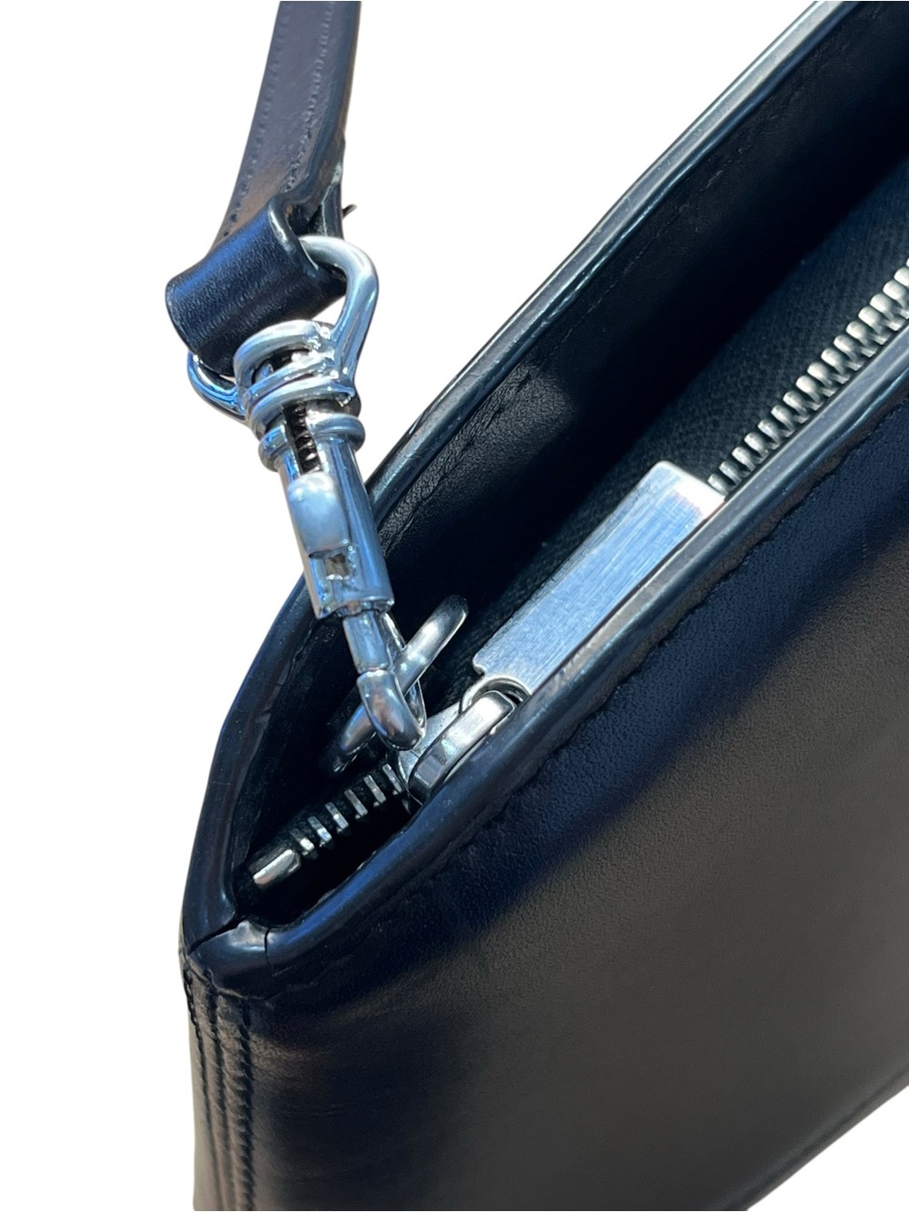 Zero Halliburton Black Leather Crescent Shoulder Bag Minimalist Y2K Rare - Picture 7 of 10